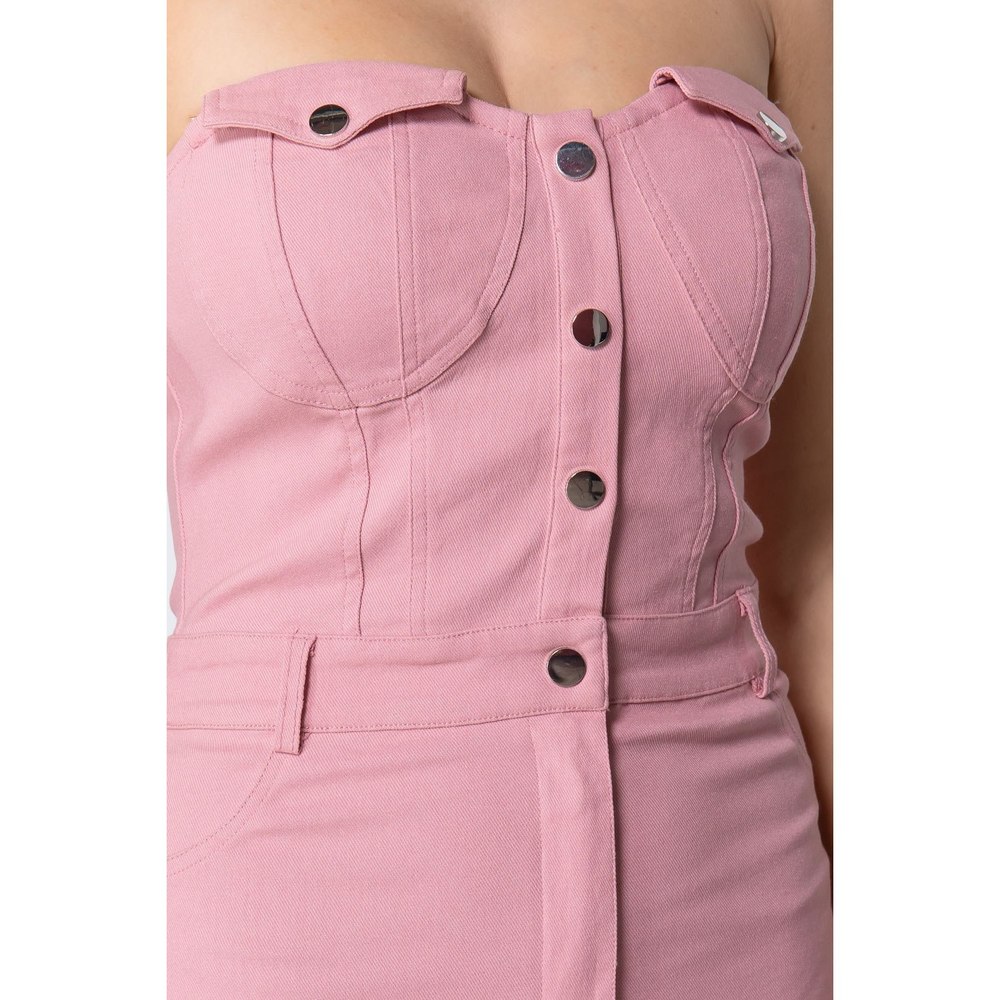 Strapless Button Down Mini Dress - Picture 4 of 7